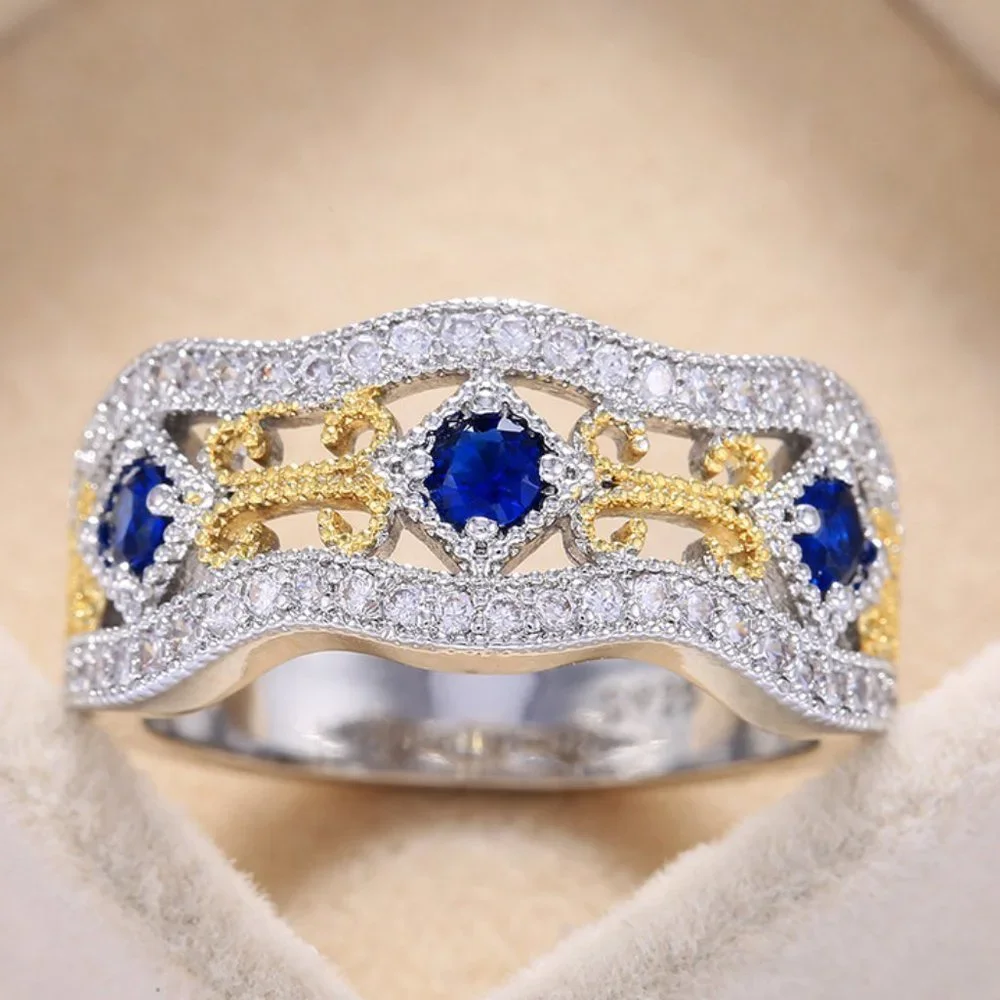 🎁 Eternity Royal Blue Flower Carving Vintage Rings for Women, PD247